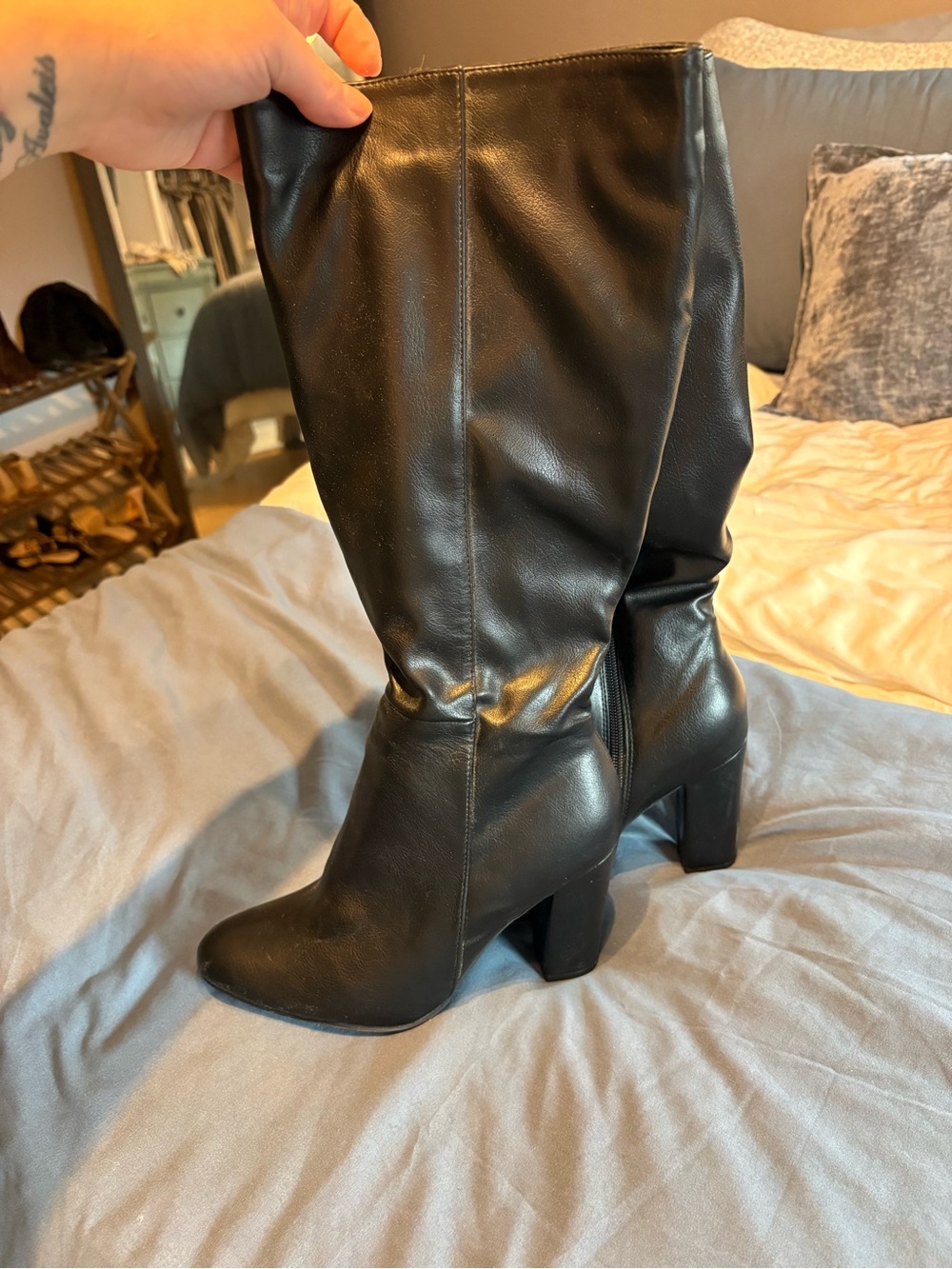 SHEIN Black Mid-Calf Block Heel Boots